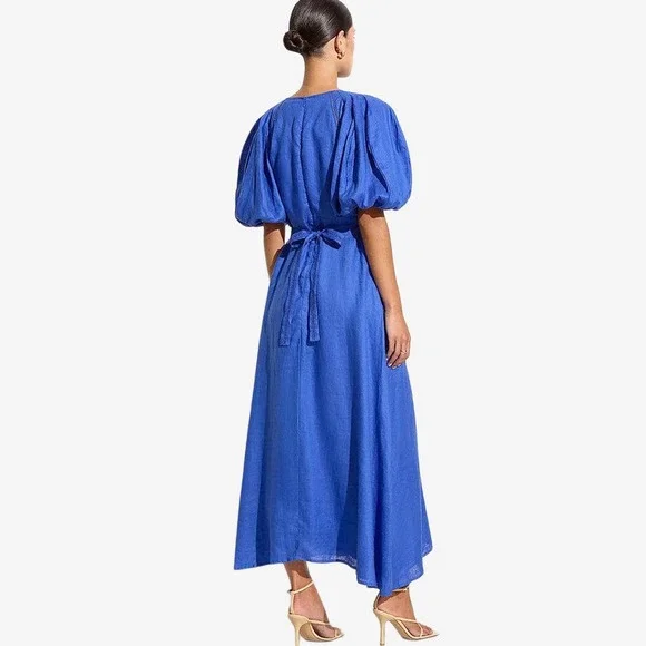 Faithfull The Brand Valerina Maxi Dress Size S Sicilian Blue Linen Boho Resort - Picture 4 of 12